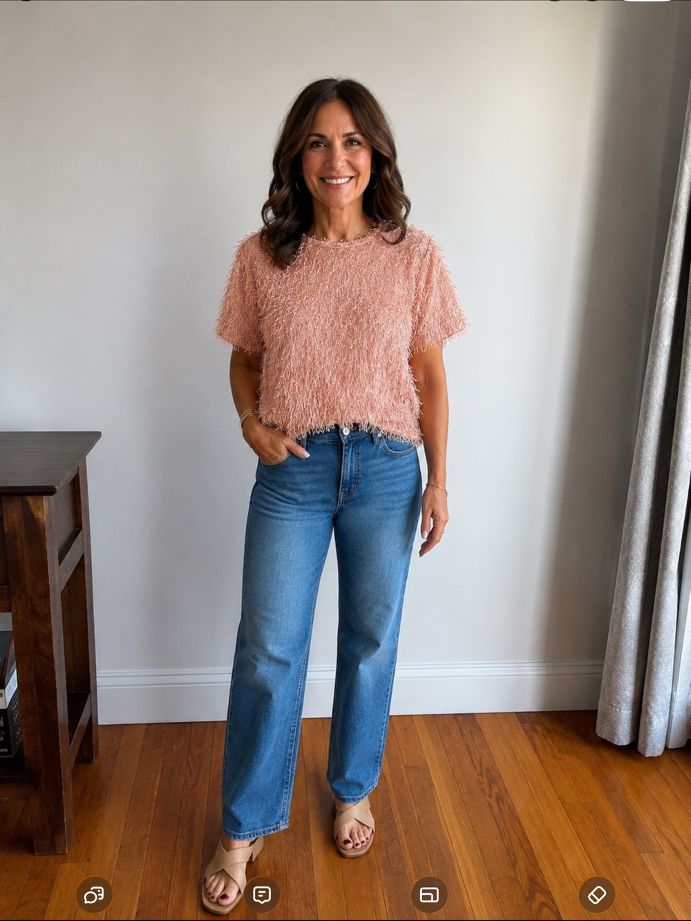 Zara Blush Peach Short-Sleeve Fuzzy Tee